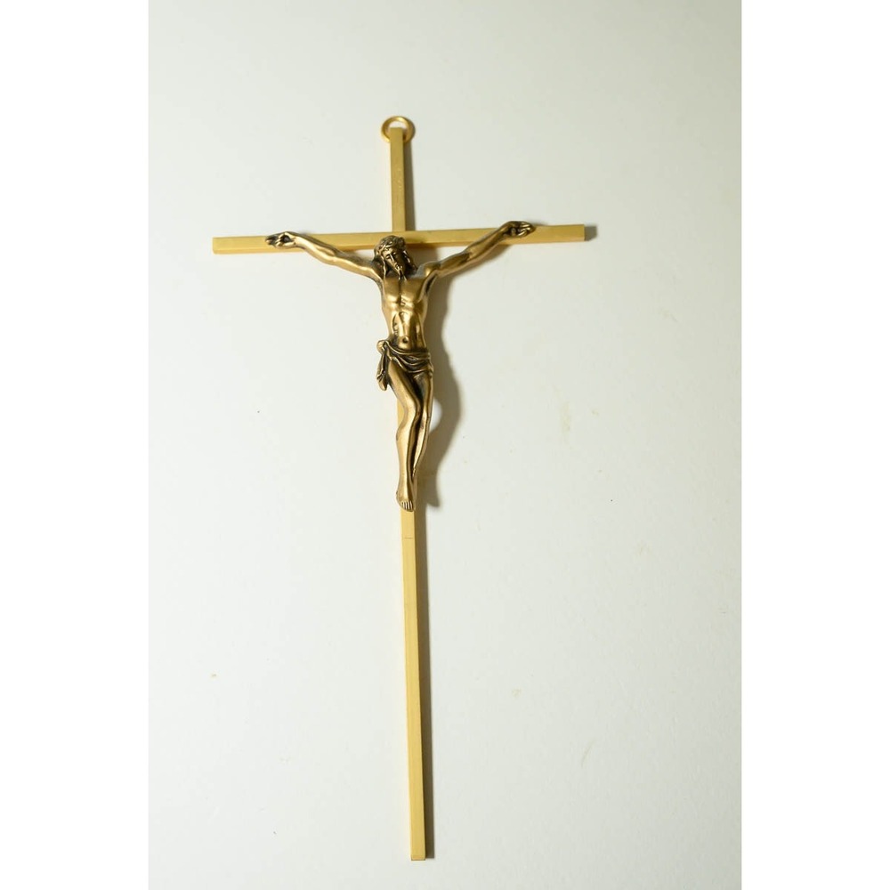 Wall Crucifix 12in Gold Tone Religious Jesus Cross Decor